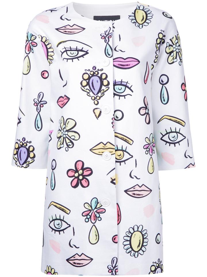 Boutique Moschino Printed Figures Coat - White