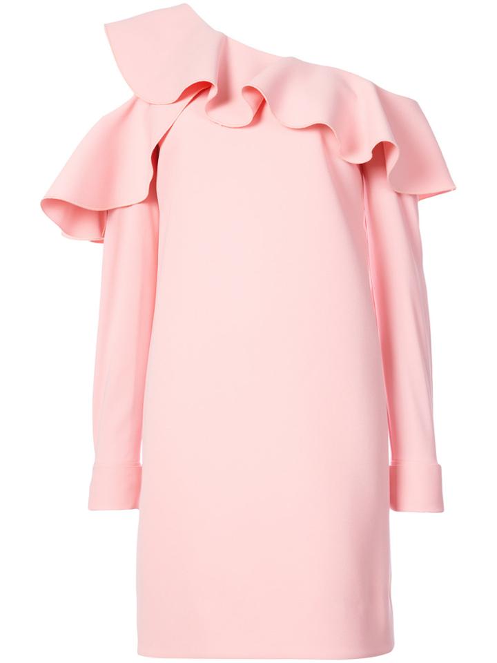 Oscar De La Renta Asymmetric Ruffled Dress - Pink & Purple