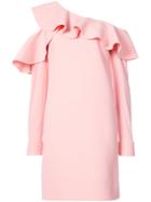 Oscar De La Renta Asymmetric Ruffled Dress - Pink & Purple