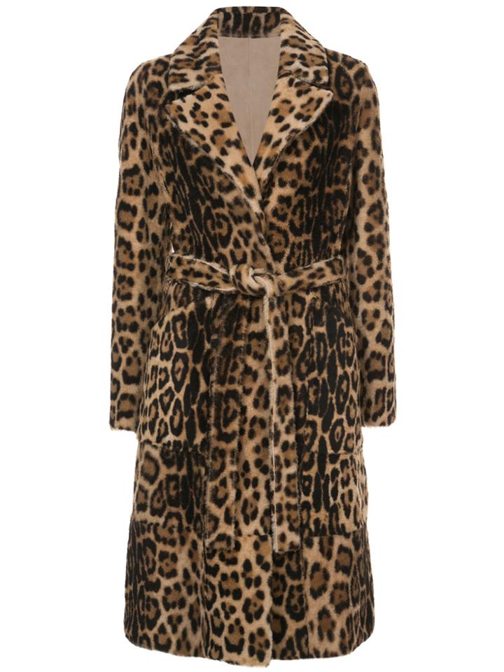 Yves Salomon Leopard Print Belted Coat - Brown