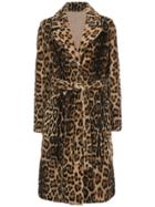 Yves Salomon Leopard Print Belted Coat - Brown
