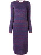 Carven Striped Jersey Dress, Women's, Size: Large, Pink/purple, Polyamide/polyester/merino