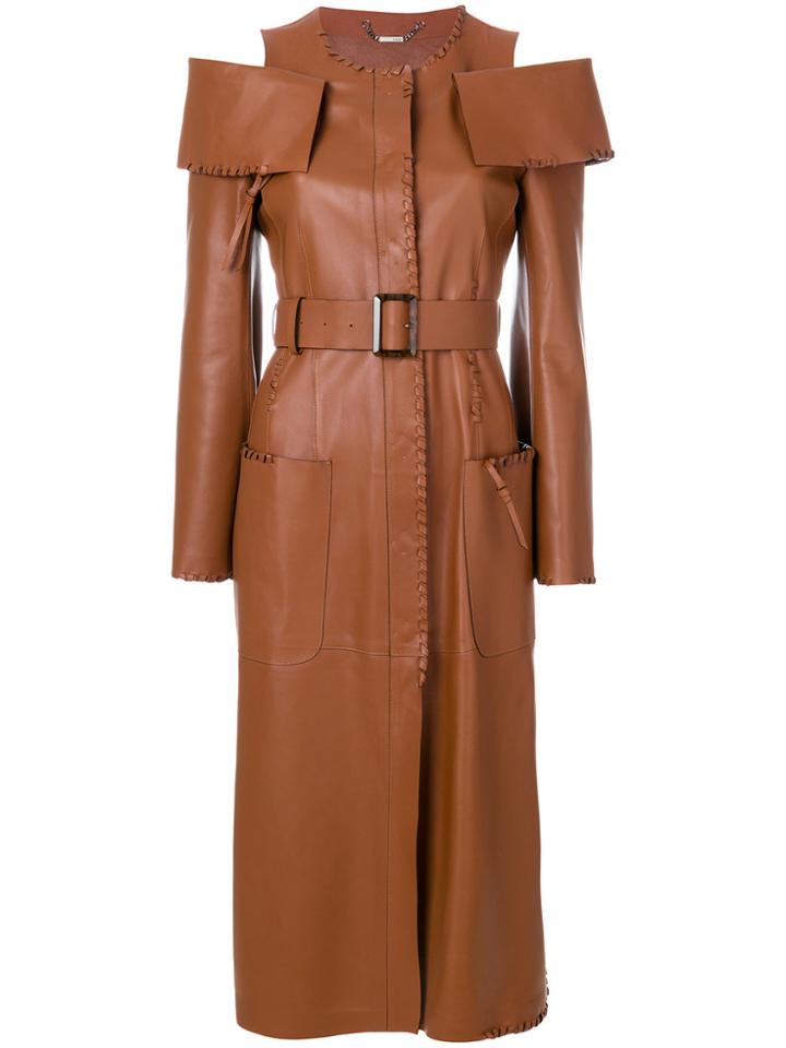 Fendi Colour-shoulder Belted Coat - Brown