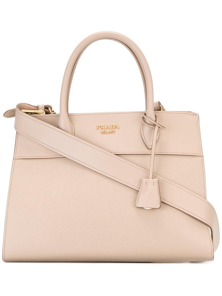Prada Logo Plaque Tote, Women's, Nude/neutrals, Calf Leather