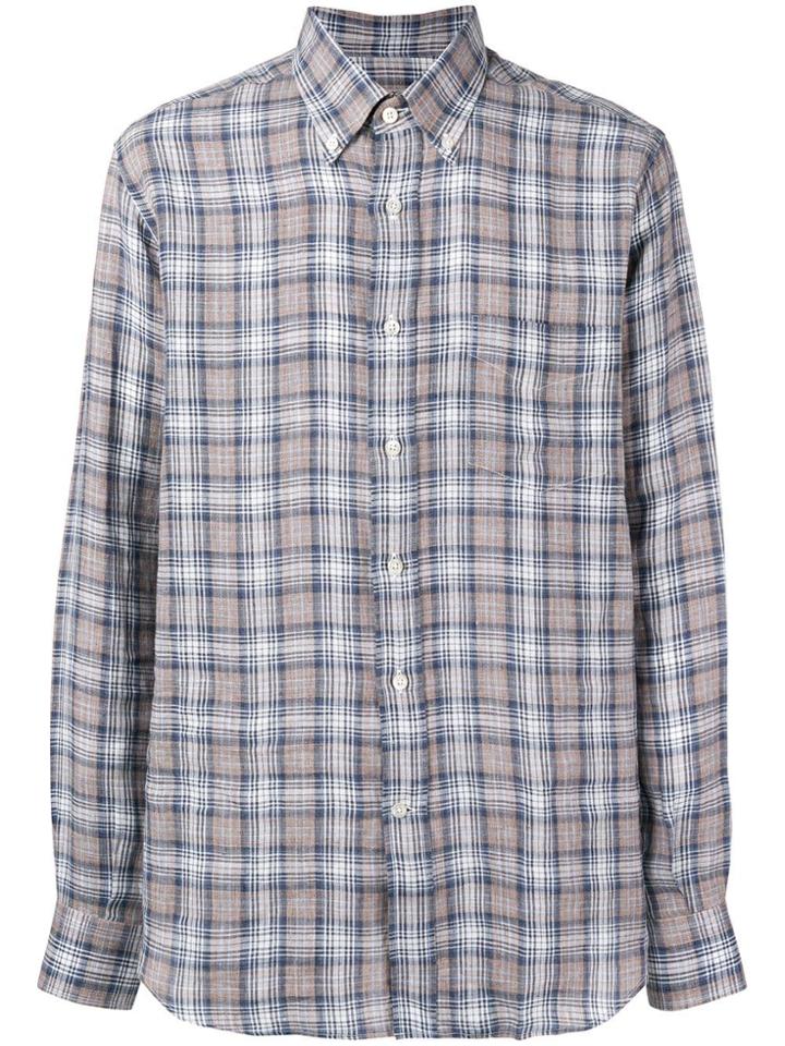 Canali Plaid Linen Shirt - Blue