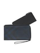 Burberry London Check And Leather Travel Wallet - Blue