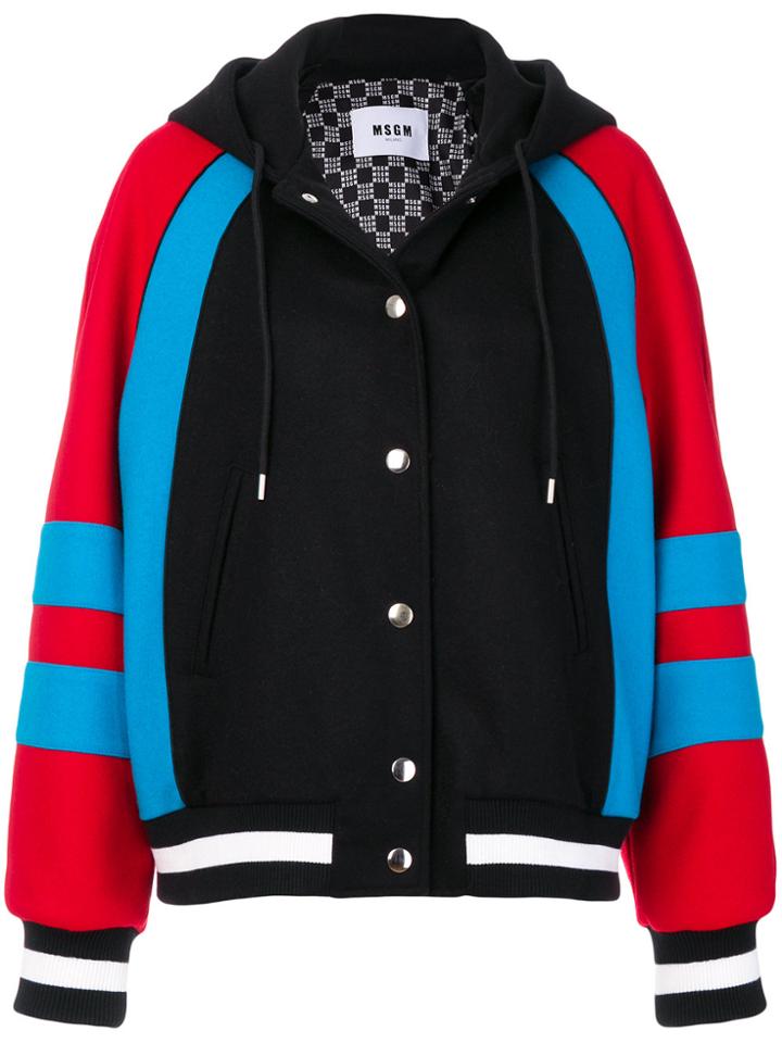Msgm Panelled Hooded Bomber Jacket - Black