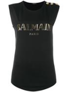 Balmain Logo Army Top, Women's, Size: 40, Black, Cotton