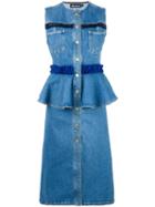 House Of Holland Frill Denim Dress, Women's, Size: 6, Blue, Cotton/spandex/elastane