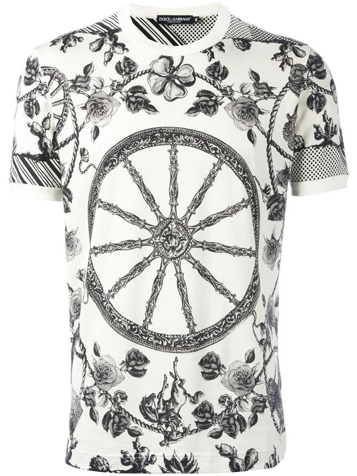 Dolce & Gabbana Wheel Print T-shirt, Men's, Size: 50, Nude/neutrals, Cotton