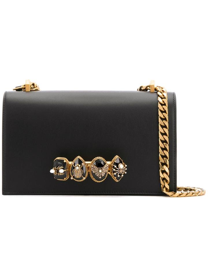 Alexander Mcqueen Bejewelled Insect Satchel - Black