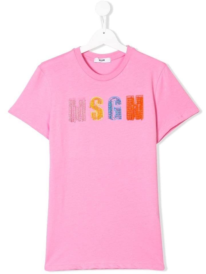 Msgm Kids Teen Beaded Logo T-shirt - Pink