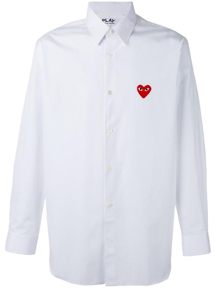 Comme Des Garçons Play Embroidered Logo Shirt, Men's, Size: Large, White, Cotton