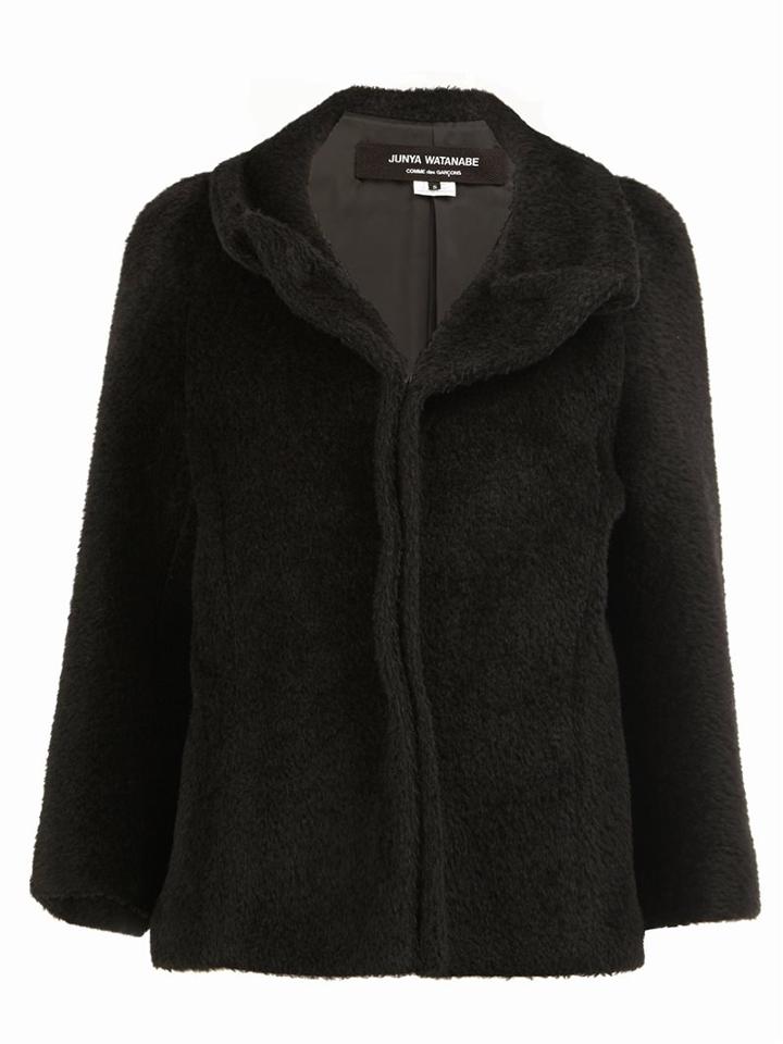 Junya Watanabe Comme Des Garçons Fur Effect Fitted Jacket, Women's, Size: Medium, Black, Nylon/cupro/wool/alpaca