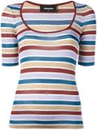 Dsquared2 Scoop Neck Striped T-shirt, Women's, Size: Large, Polyamide/polyester/viscose