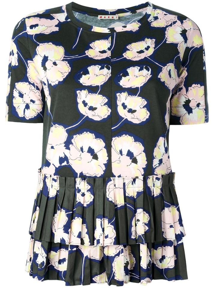Marni Whisper Print Pleated T-shirt - Green