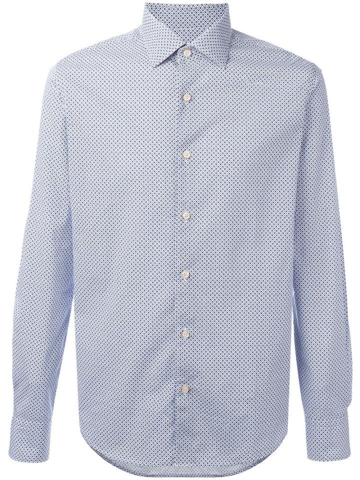 Xacus Geometric Pattern Button-up Shirt, Men's, Size: 41, Blue, Cotton