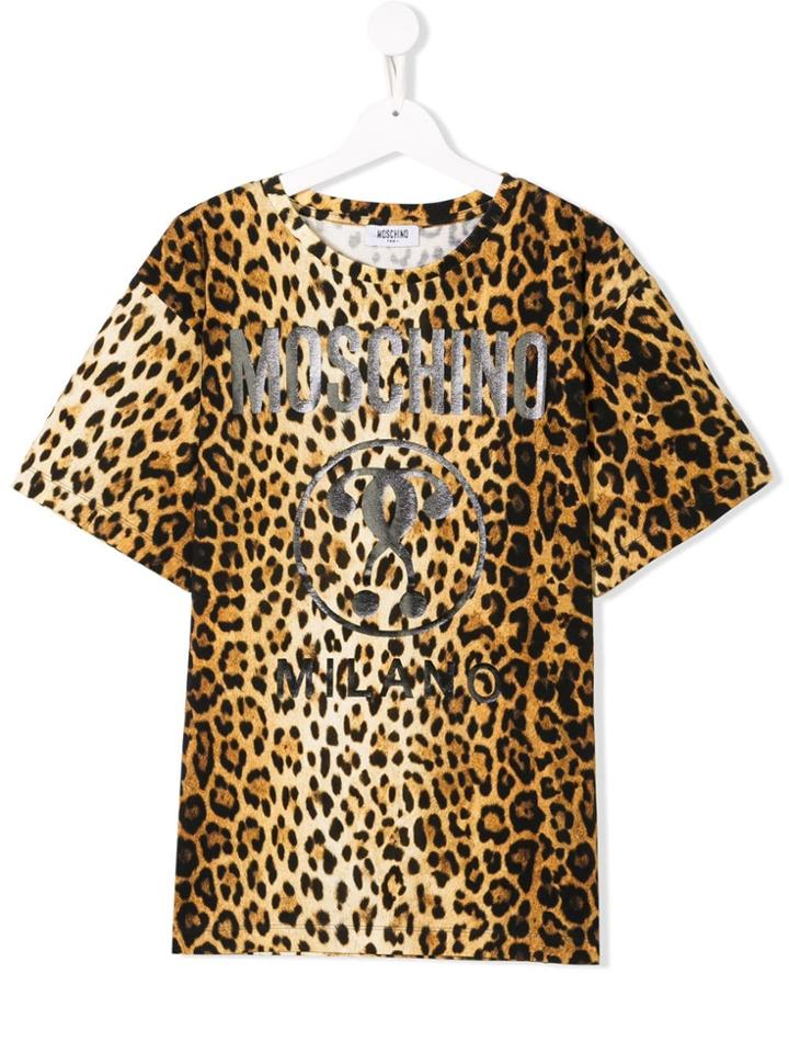 Moschino Kids Teen Leopard Logo Print T-shirt - Brown