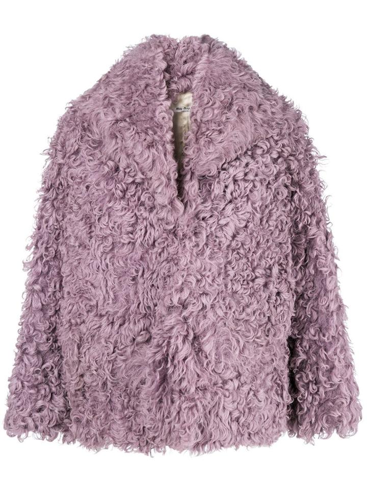 Miu Miu Oversized Shearling Jacket - Pink & Purple