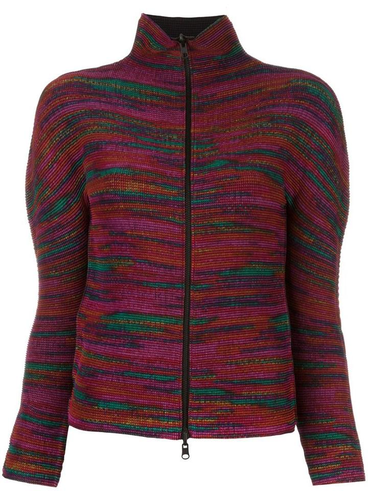 Issey Miyake Cauliflower Zipped High Neck Cardigan, Women's, Pink/purple, Polyester