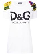 Dolce & Gabbana Logo Floral Embroidered T-shirt, Women's, Size: 36, White, Cotton/silk/viscose/polyester