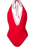 Angelys Balek Deep V Neck Swimsuit - Red