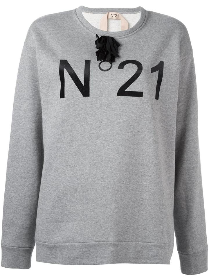 No21 Logo Print Sweatshirt, Women's, Size: 40, Grey, Silk/cotton/acetate
