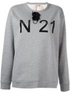 No21 Logo Print Sweatshirt, Women's, Size: 40, Grey, Silk/cotton/acetate