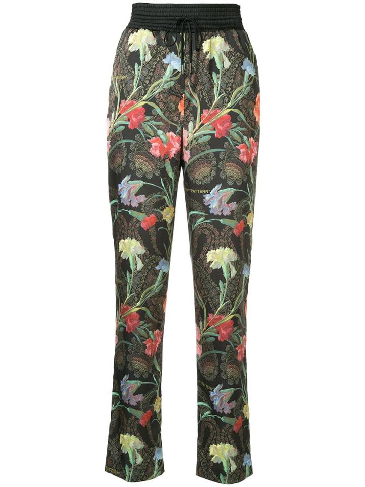 Off-white Floral Print Trousers - Black