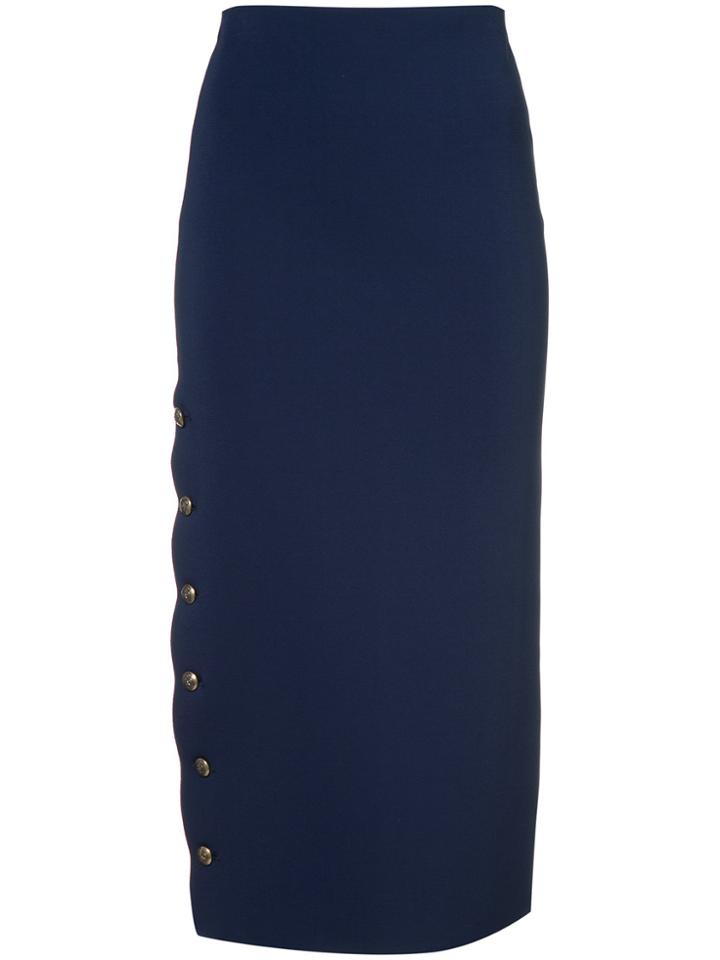 Ralph Lauren Collection Button-embellished Side-split Skirt - Blue