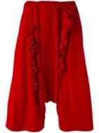 Comme Des Garçons - Drop-crotch Ruffled Cropped Trousers - Women - Cotton - S, Red, Cotton