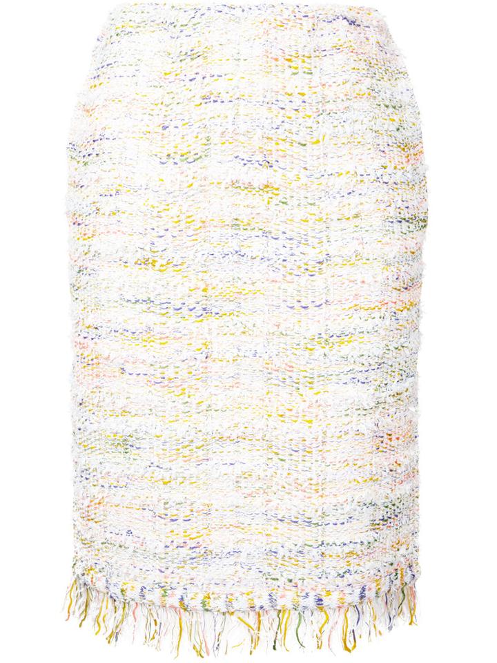 Estnation - Frayed Hem Skirt - Women - Cotton/acrylic/nylon/polyester - 38, White, Cotton/acrylic/nylon/polyester