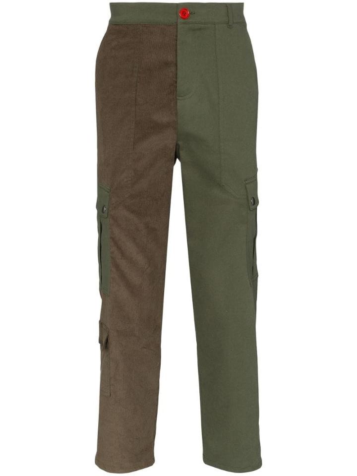 78 Stitches Panelled Cargo Trousers - Green