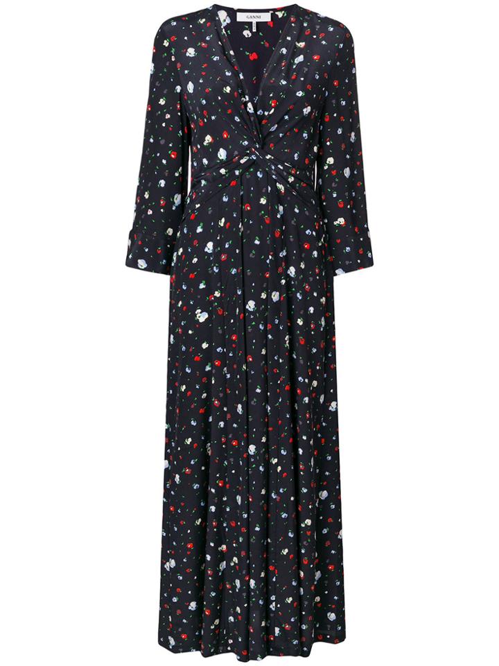 Ganni Floral Plunge Maxi Dress - Black