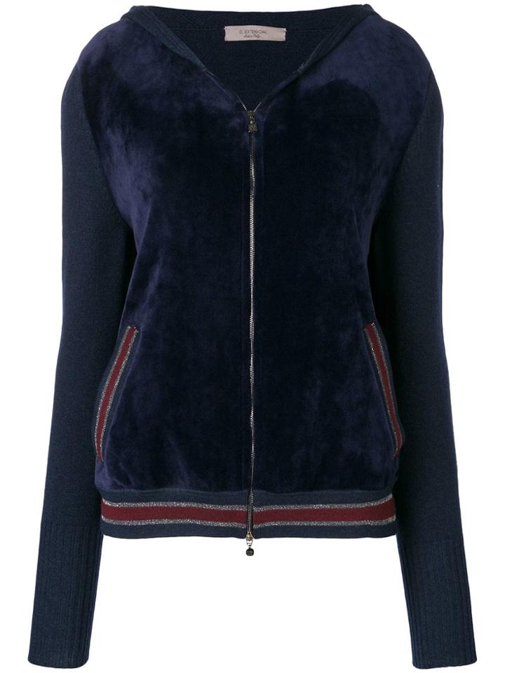 D.exterior Panelled Velour Hoodie - Blue