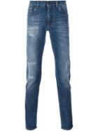 Dolce & Gabbana Distressed Slim Jeans, Men's, Size: 56, Blue, Cotton/spandex/elastane/calf Leather/zamac