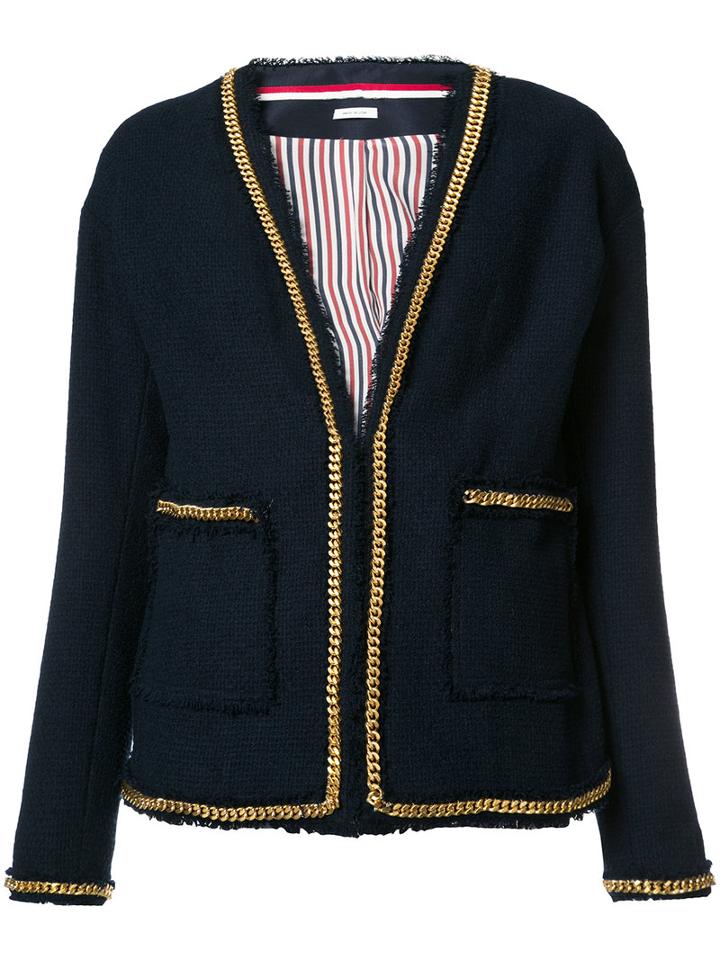 Thom Browne Chain Detail V-neck Jacket, Women's, Size: 40, Blue, Cotton
