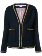 Thom Browne Chain Detail V-neck Jacket, Women's, Size: 40, Blue, Cotton