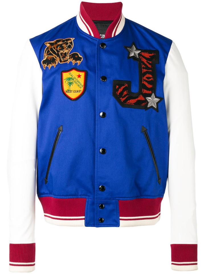 Just Cavalli - Dice Patch Varsity Jacket - Men - Cotton/leather/polyester - 46, White, Cotton/leather/polyester