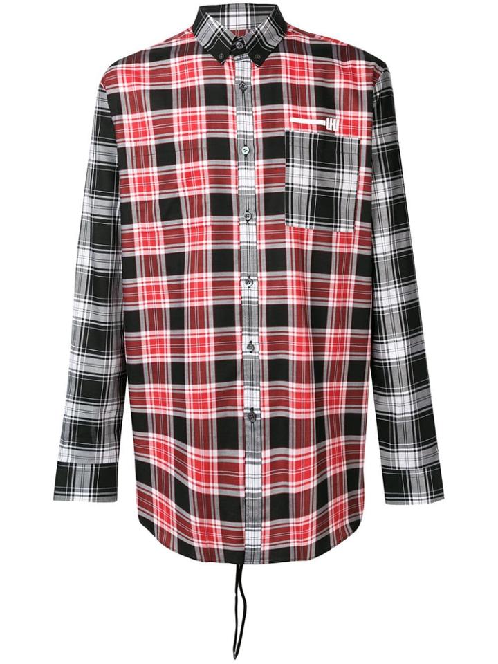 Les Hommes Urban Contrasting Panel Plaid Shirt - Black