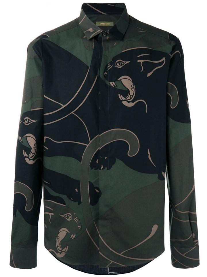 Valentino - Panther Print Shirt - Men - Cotton - 41, Green, Cotton
