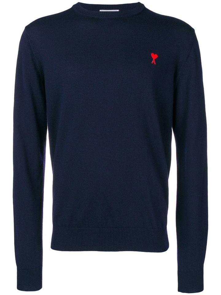 Ami Alexandre Mattiussi Logo Embroidered Sweater - Blue