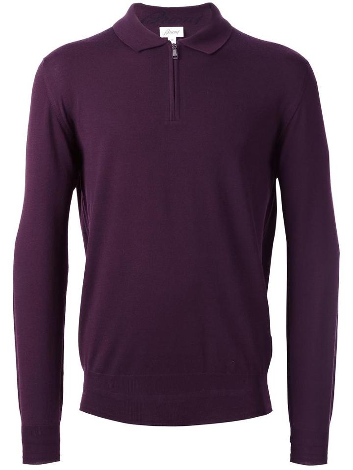 Brioni Long Sleeve Polo Shirt, Men's, Size: 58, Pink/purple, Wool