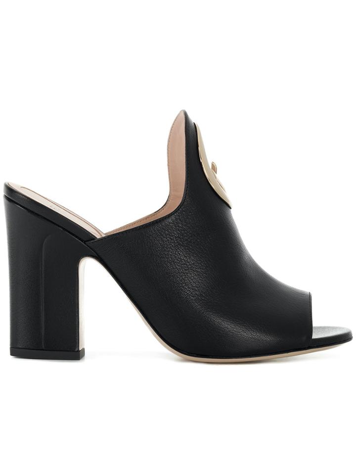 Fendi Logo Plaque Heeled Mules - Black