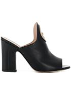 Fendi Logo Plaque Heeled Mules - Black