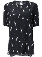 Markus Lupfer Lipstick Print T-shirt, Women's, Size: Large, Black, Silk