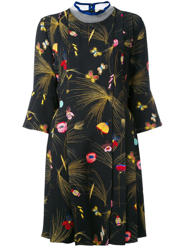 Fendi - Flared Sleeve Floral Dress - Women - Polyamide/polyester/spandex/elastane/viscose - 42, Black, Polyamide/polyester/spandex/elastane/viscose
