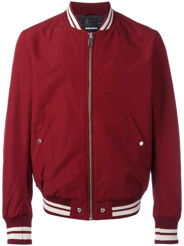 Diesel Zip Up Bomber Jacket, Men's, Size: Medium, Red, Polyester/cotton