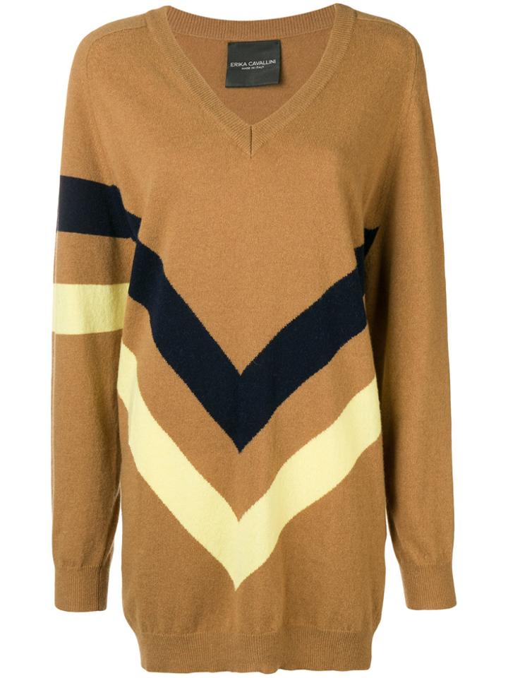 Erika Cavallini Boxy Striped Print Sweater - Brown