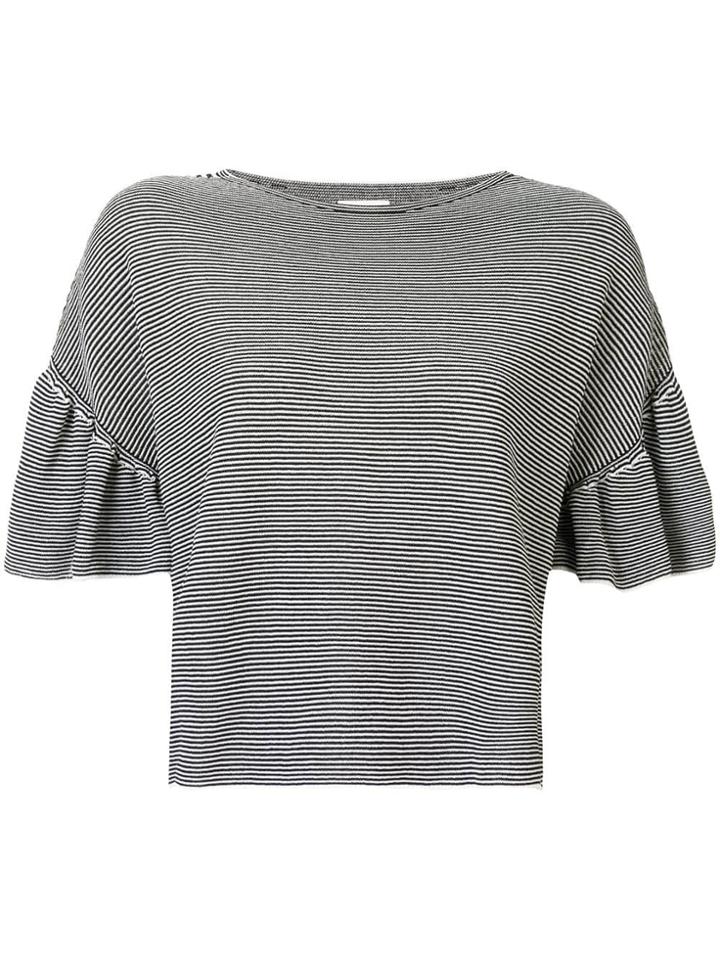 Ballsey Ruffle Sleeve Striped Sweater - Black